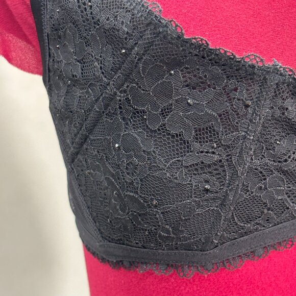 Victoria Secret No Wire Black Lace Rhinestone Boned Balconette Bra Sz L - Picture 4 of 9